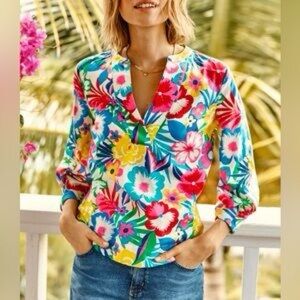 Boden V Neck Popover Floral Print Blouse Women’s 10